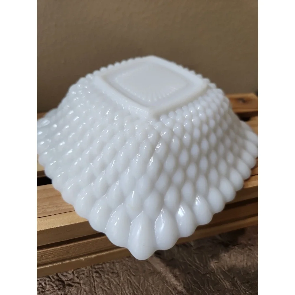 Anchor Hocking White Milk Glass Square Hobnail Bowl